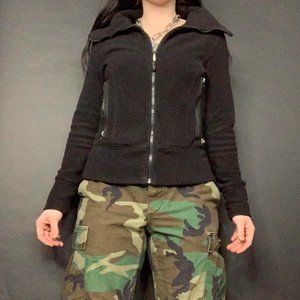 Black fleece athletic jacket with zipper pockets